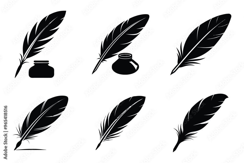 Vector style quill pen icon bundle set with creative shape Vector style quill pen icon bundle set with creative shape