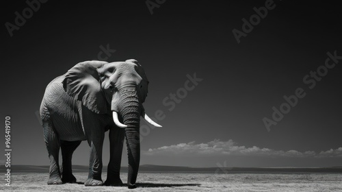 A lone elephant standing in a grassy field under a cloudy sky photo