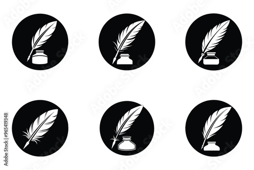 Vector style quill pen icon bundle set with creative shape