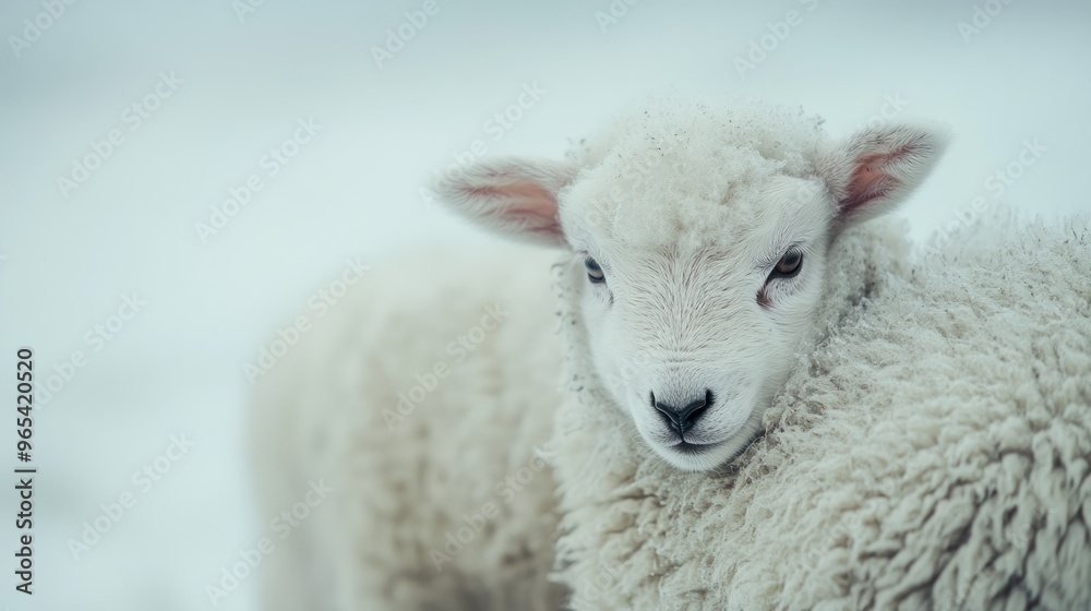 Close-up of a White Lamb with Soft Fur in a Snowy Field Close-up of a White Lamb with Soft Fur in a Snowy Field