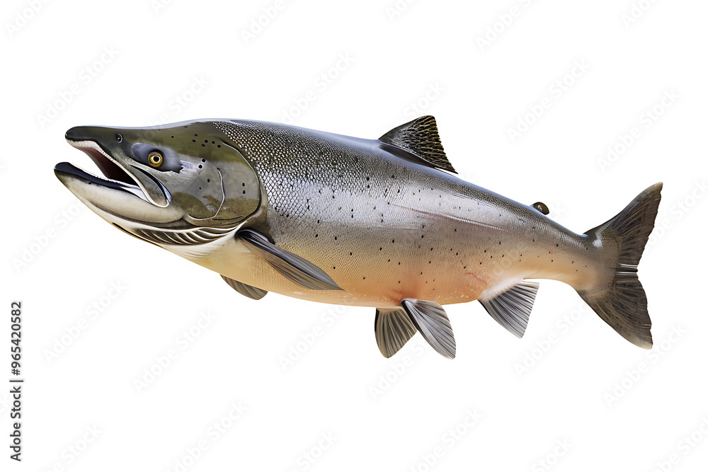 A single salmon fish isolated on white background A single salmon fish isolated on white background