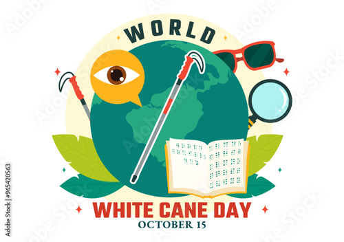 International White Cane Day Vector Illustration on 15 October, featuring a White Safety Cane for People with Visual Impairments or Blindness