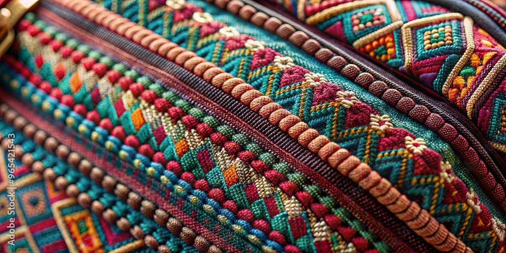 Close up macro shot of school bag stitching with detailed intricate patterns Close up macro shot of school bag stitching with detailed intricate patterns