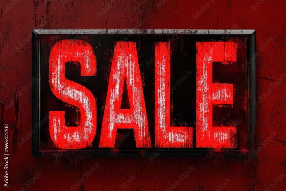 Fototapeta premium Bright red sale sign displayed prominently against a textured background inviting shoppers during a promotional event