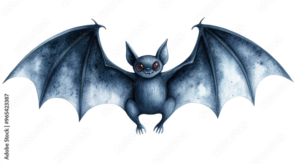 Fototapeta premium Cute Cartoon Bat with Big Eyes and Spread Wings
