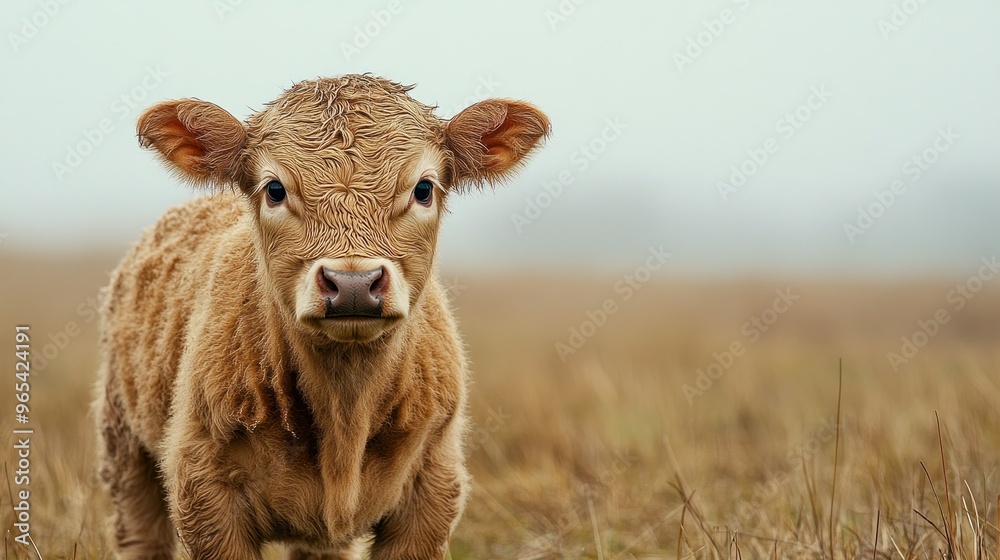 A Young Brown Calf Standing in a Field of Dry Grass A Young Brown Calf Standing in a Field of Dry Grass