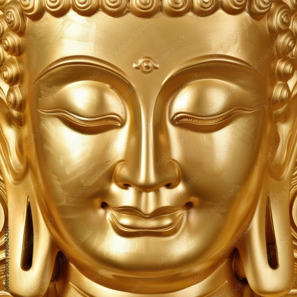 A close-up of a serene golden Buddha face, symbolizing peace, enlightenment, and spiritual calmness, perfect for meditation themes. A close-up of a serene golden Buddha face, symbolizing peace, enlightenment, and spiritual calmness, perfect for meditation themes.