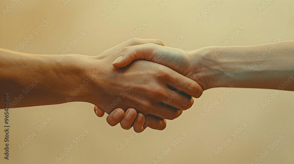 Two hands shaking in agreement against a soft, neutral background. Generative by AI Two hands shaking in agreement against a soft, neutral background. Generative by AI