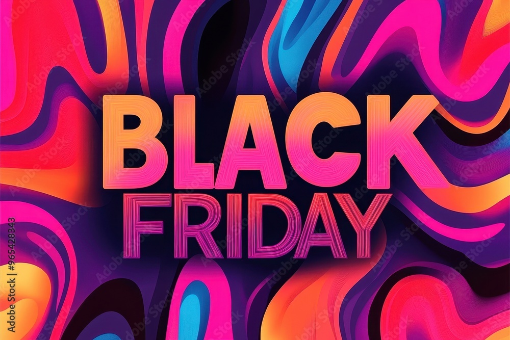 Colorful abstract background featuring bold text announcing Black Friday sale event
