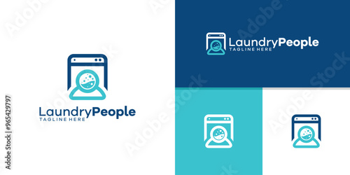 logo design combination of washing machine and person, laundry, clean, work logo template, symbol, icon, vector, inspirational ideas.