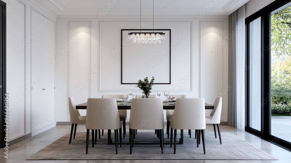 Elegance Personified: Luxury Dining Room with Sparkling Crystal Chandelier, Ray Tracing, and Quality