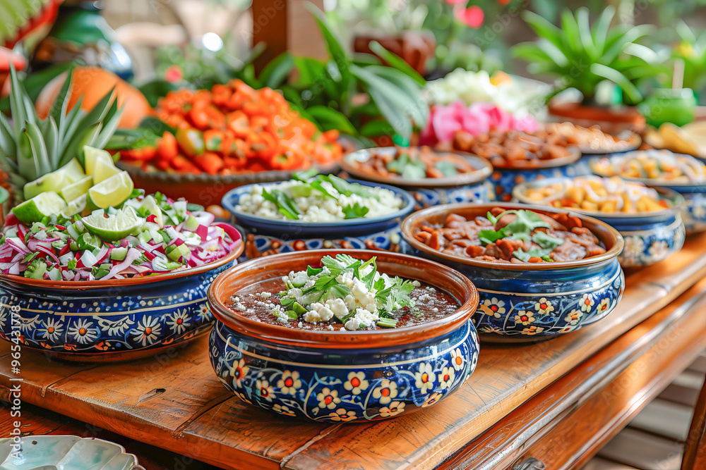 Fototapeta premium Mexican food buffet displaying colorful dishes with traditional cuisine