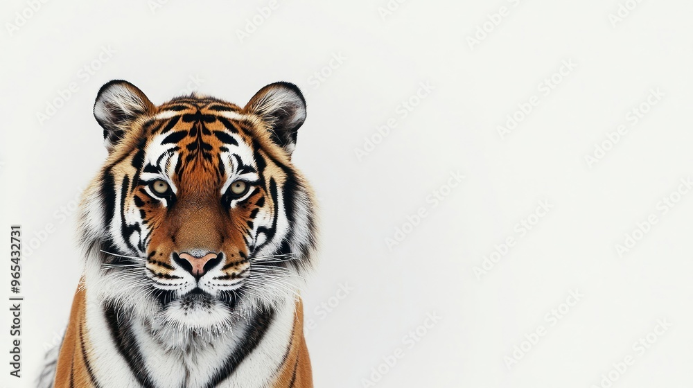 Close-up Portrait of a Tiger's Face Against a White Background Close-up Portrait of a Tiger's Face Against a White Background