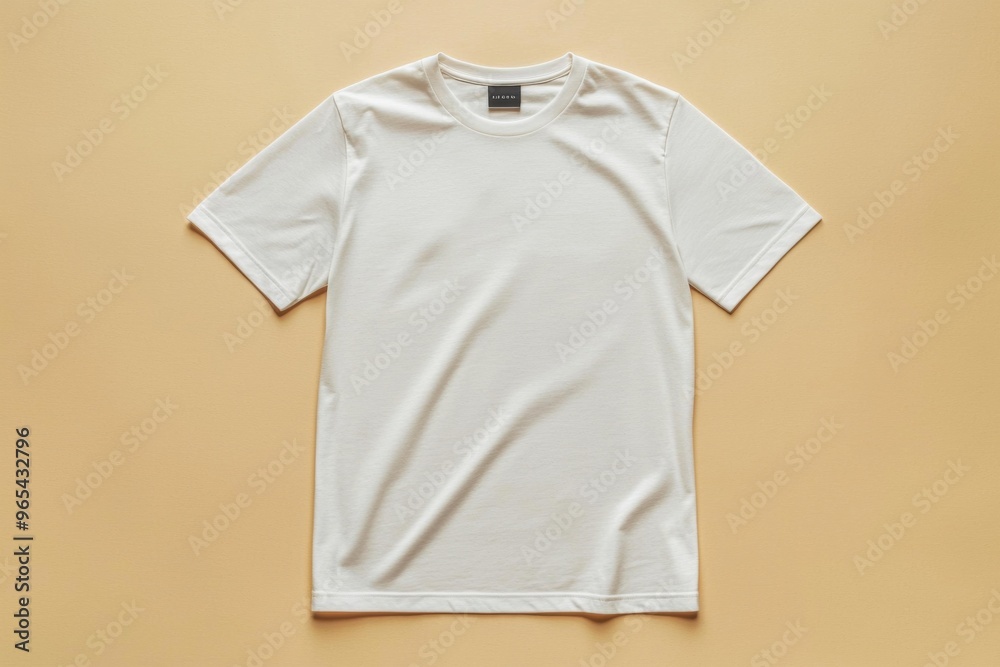 Simple Tshirt Flatlay mockup in beige background created with generative AI Simple Tshirt Flatlay mockup in beige background created with generative AI