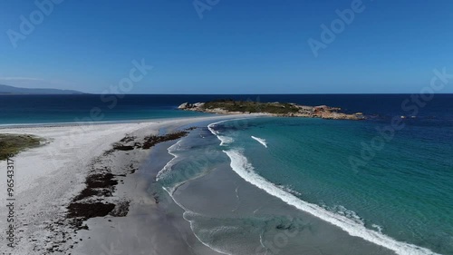Wallpaper Mural Drone flight over the white sand beach of Bicheno Island in Tasmania, Australia. Torontodigital.ca