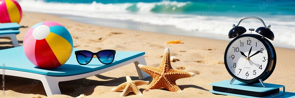 Obraz premium Summer, winter travel tour vacation concept background. Beach accessories