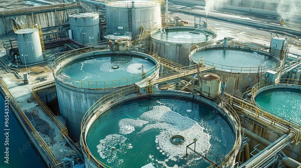 Water treatment plant showing sedimentation tanks for decontamination Water treatment plant showing sedimentation tanks for decontamination