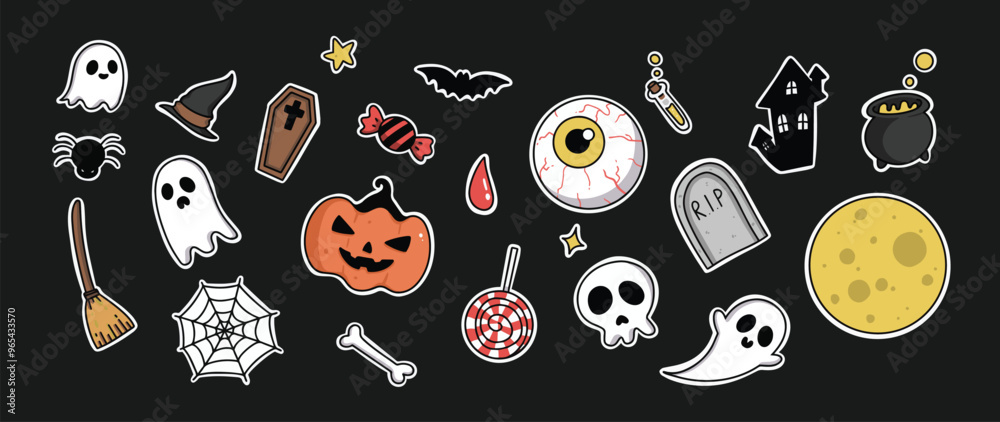Cute Halloween Sticker Vector Collection Cute Halloween Sticker Vector Collection