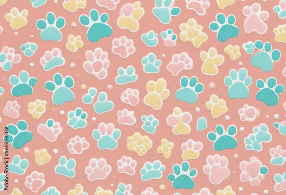 Pastel Cat Dog Paw Pattern Illustration