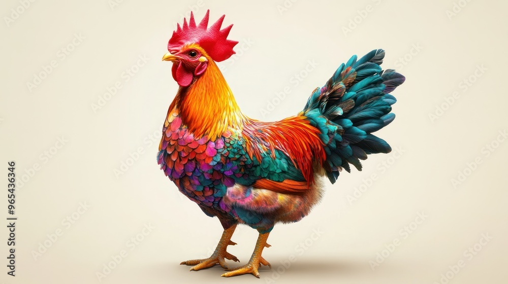 Fototapeta premium A Colorful Rooster with Strikingly Vibrant Plumage