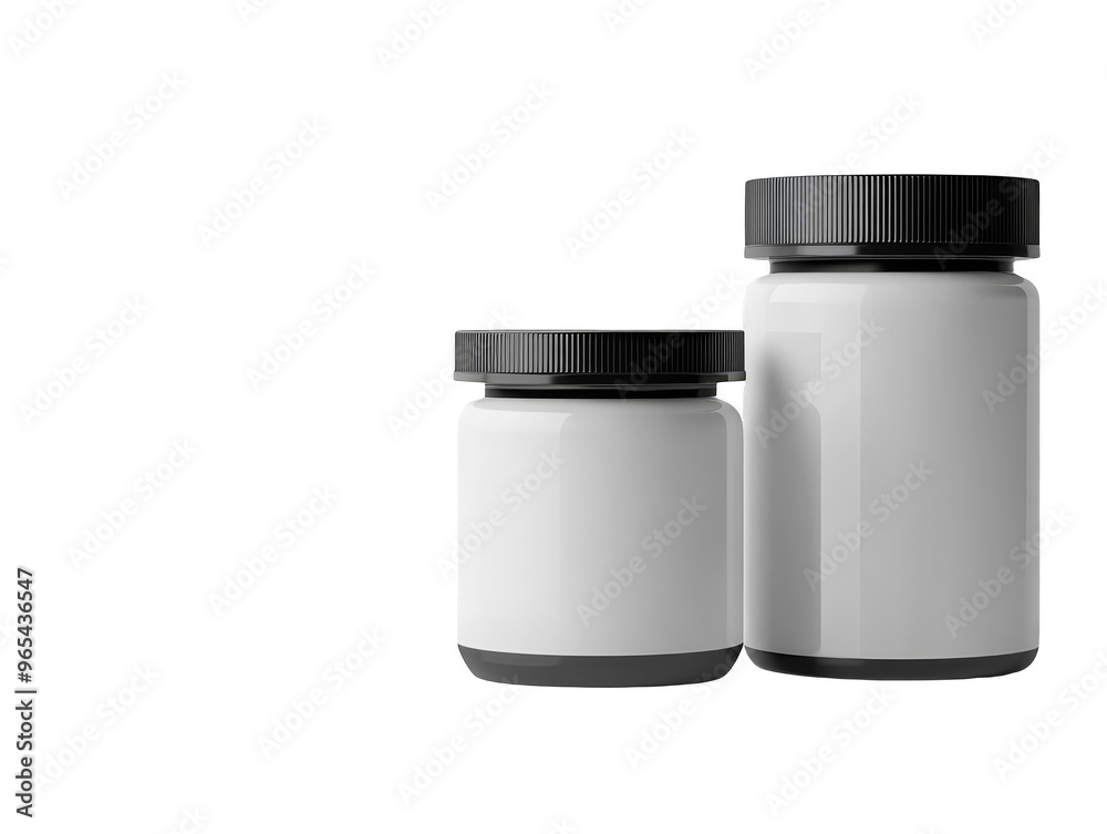White Plastic Jars with Black Caps Mockup White Plastic Jars with Black Caps Mockup