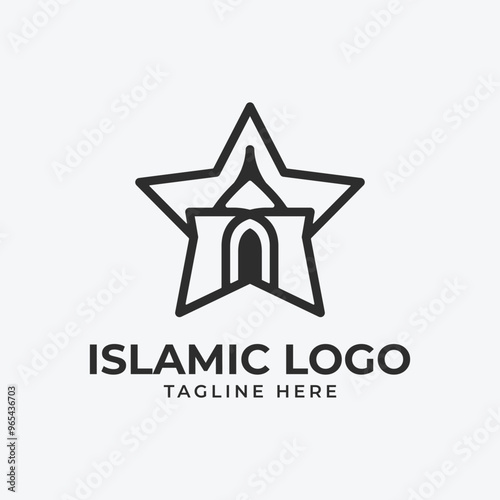 islamic logo with mosque and star line shape icon design.