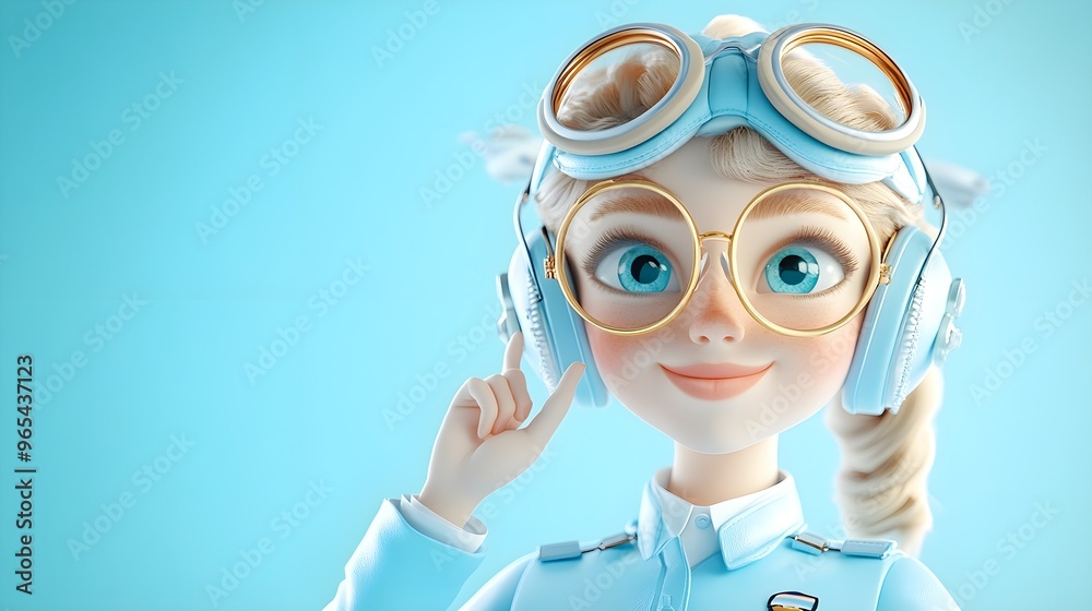 Cute Cartoon Pilot Girl with Headphones and Goggles Cute Cartoon Pilot Girl with Headphones and Goggles