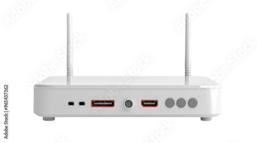 White Wireless Router with Antennas and Ports