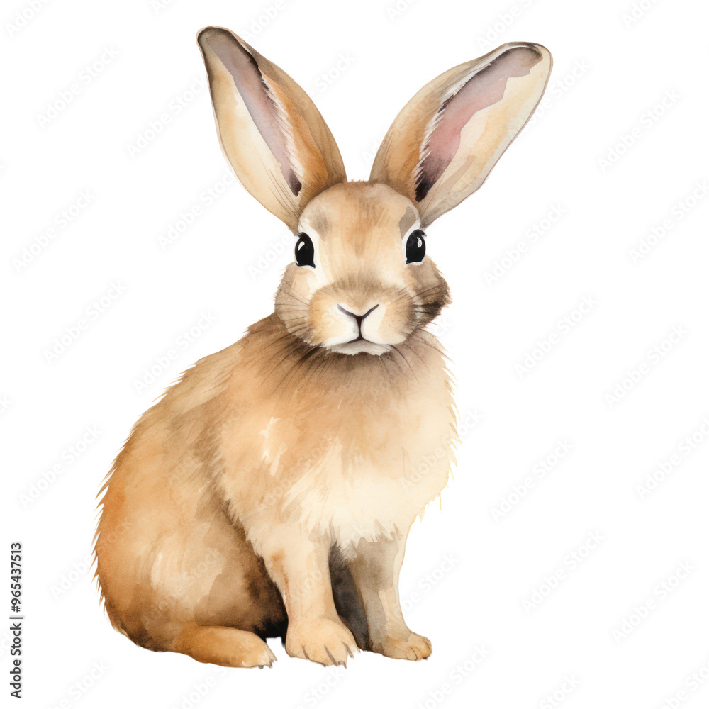 Obraz premium a soft watercolor rabbit sitting looking clip art transparent background