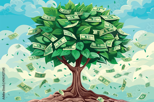 Money Tree with Dollar Coin Plant as Vertical Web Banner or Logo Design