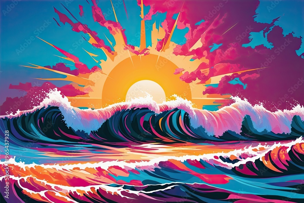 Energetic Abstract Art of Midday Sun and Surfing Waves Energetic Abstract Art of Midday Sun and Surfing Waves