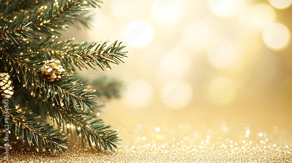 Elegant Christmas Background with Gold Glitter and Fir Branches, Featuring Ample Space for Personalized Invitations, Festive Ads, or Holiday Marketing Elegant Christmas Background with Gold Glitter and Fir Branches, Featuring Ample Space for Personalized Invitations, Festive Ads, or Holiday Marketing