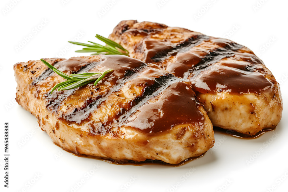 Grilled chicken breast with barbecue sauce isolated on white background
Grilled chicken breast with barbecue sauce isolated on white background