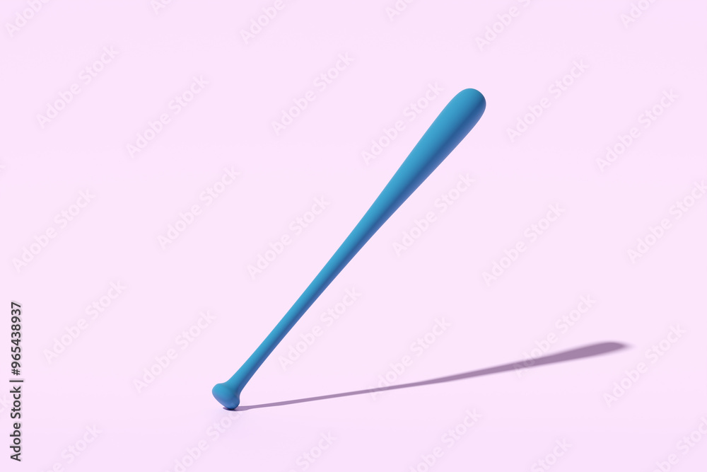 Blue baseball bat casting shadow on purple background