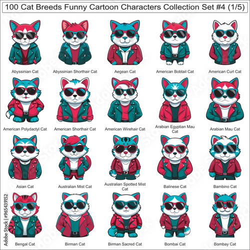 Cat Breeds Funny Cartoon Characters Collection Set of 100 Cat Faces Isolated Part 1