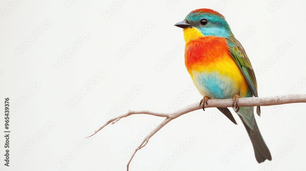 Fototapeta premium Colorful Bird Perched on a Branch Against a White Background