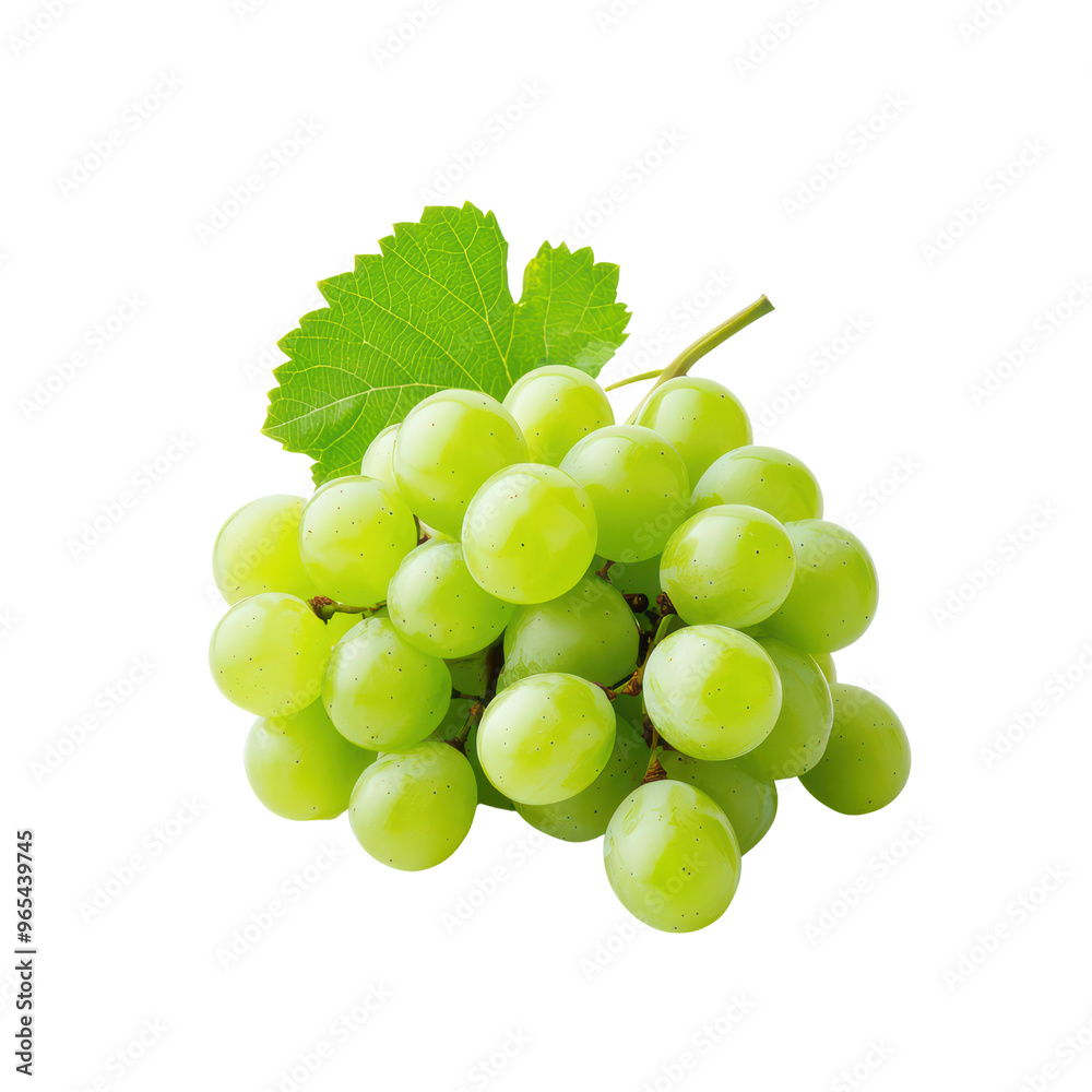Fresh Green Grapes with Leaf Isolated on Background - High-Quality Stock Photo for Food and Beverage Projects Fresh Green Grapes with Leaf Isolated on Background - High-Quality Stock Photo for Food and Beverage Projects