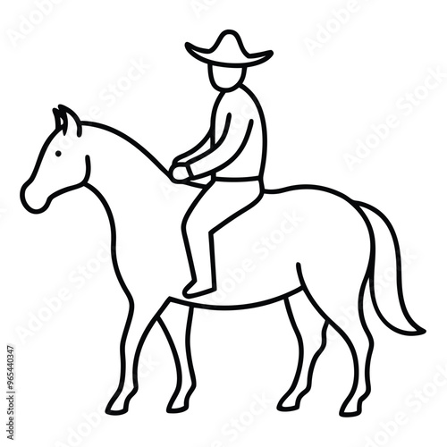 Cowboy Horseback Riding Vector Illustration.