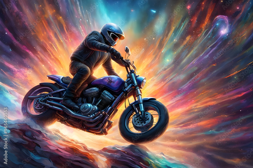 Fototapeta premium A biker riding motorcycle graffiti airbrushing techniques ai generated