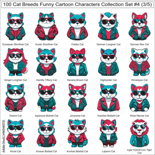 Cat Breeds Funny Cartoon Characters Collection Set of 100 Cat Faces Isolated Part 3 photo