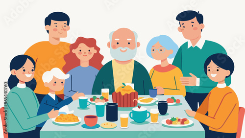 Family Gathering Meal, Intergenerational Connection, Joyful Family Reunion Vector Illustration