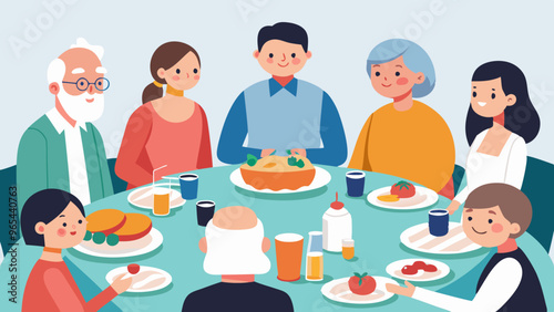 Family Gathering Meal, Intergenerational Connection, Joyful Family Reunion Vector Illustration