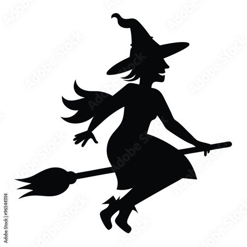 Halloween Witch Silhouette on Broom.