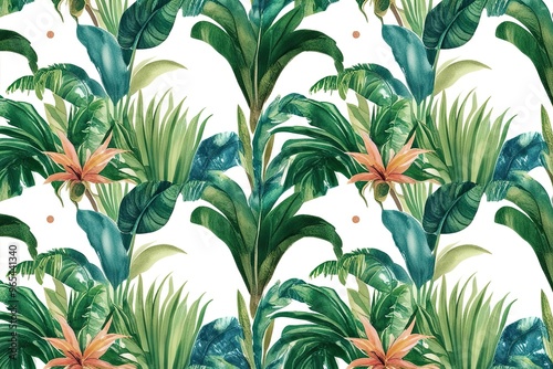 Tropical Watercolor Wallpaper Design Lush Oasis Fresh Retro Style Background