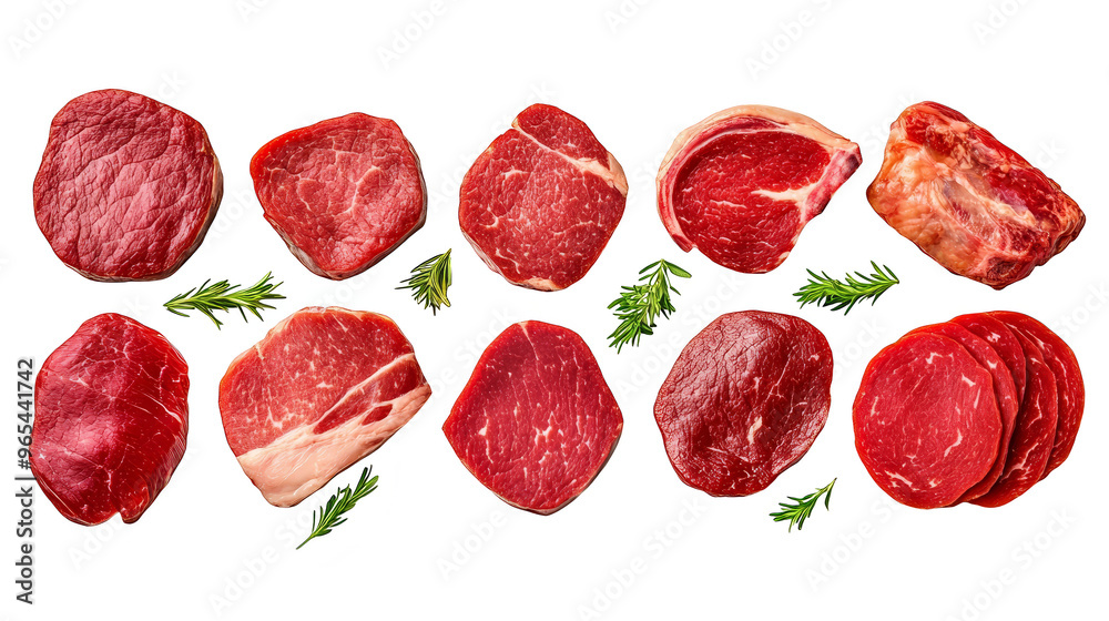Raw Beef Steaks Collection With Rosemary Raw Beef Steaks Collection With Rosemary