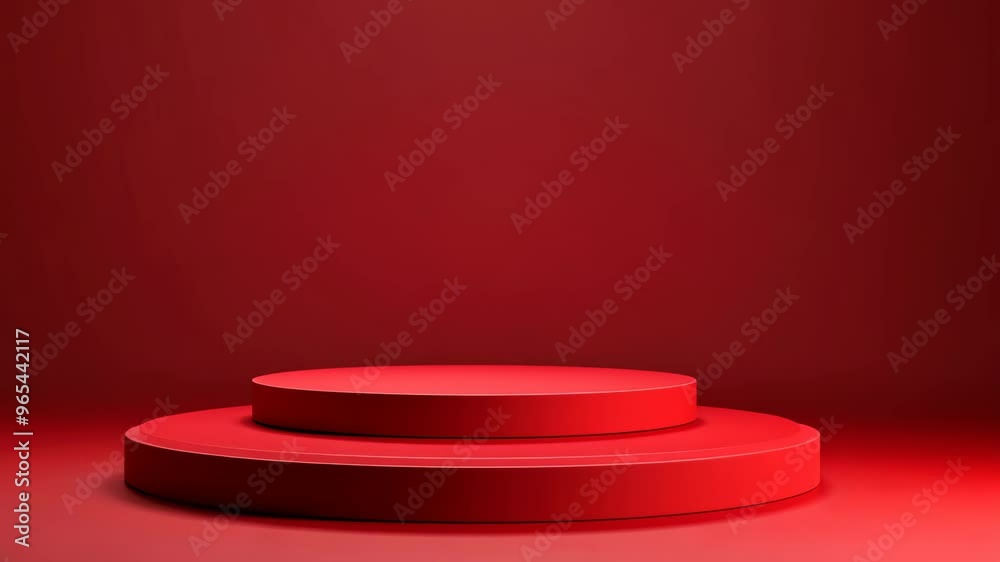 Showcasing a vibrant red background with circular podiums for presentations at a creative event in an artistic venue Showcasing a vibrant red background with circular podiums for presentations at a creative event in an artistic venue