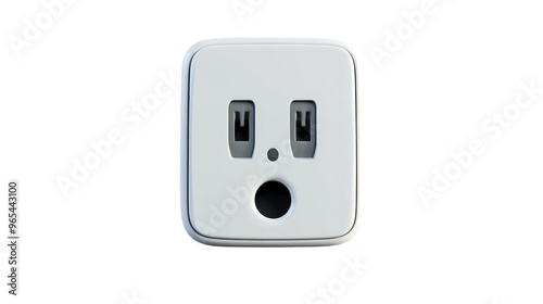 White Electrical Outlet with Two Plugs and a Ground on a White Background photo