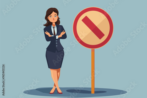 Unhappy Businesswoman Facing Dead End Sign Due to Wrong Management Decisions