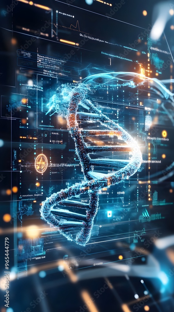 Digital DNA on Futuristic Interface. Digital DNA on Futuristic Interface.