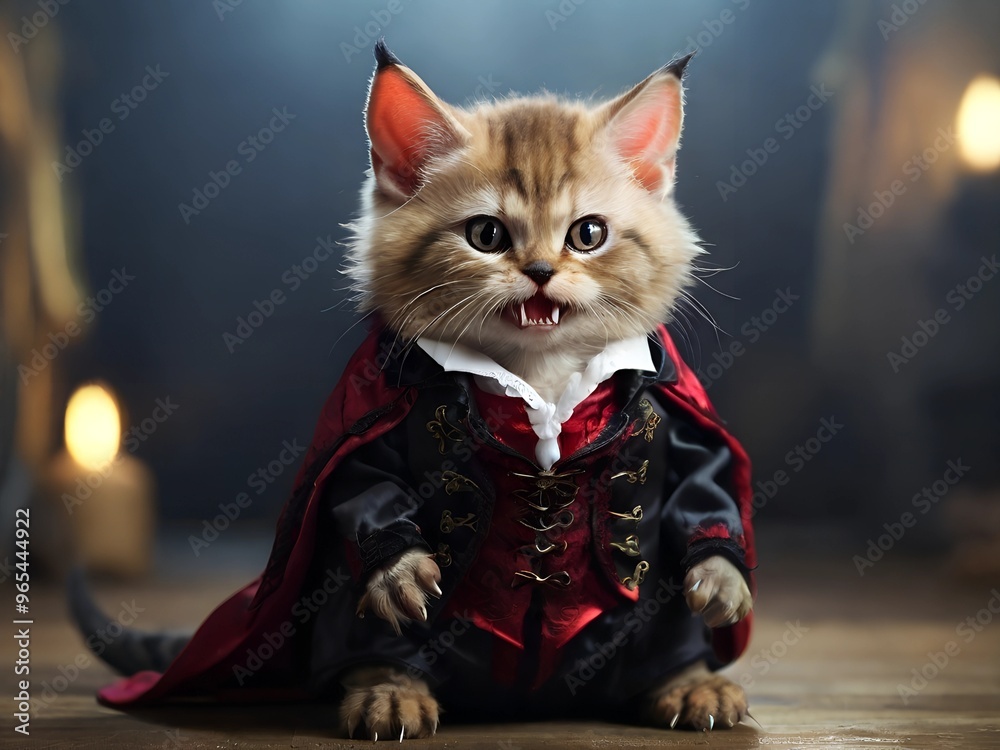 Cute exotic cat dressed as Count Dracula vampire ,AI generated Cute exotic cat dressed as Count Dracula vampire ,AI generated